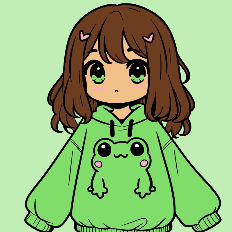 girl wearing frogging sweatshirt