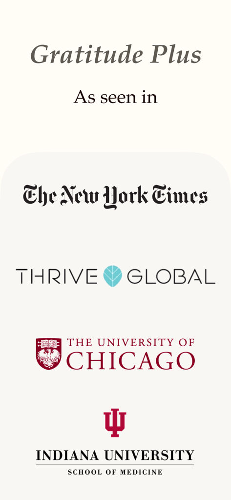 Gratitude Plus – Journal - L'application Gratitude Plus présentée dans le New York Times, Thrive Global et des universités de premier plan