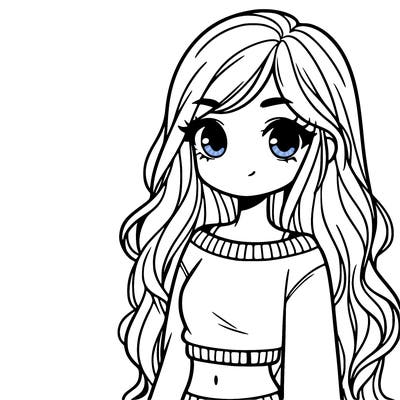 girl with long hair and a crop top with a sweater