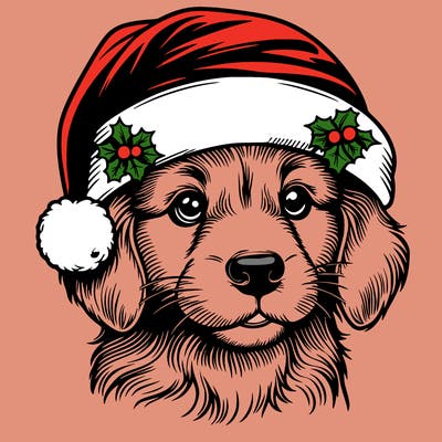 realistic dog wearing a santa hat