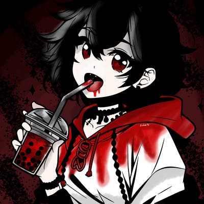 hot baddie anime girl drinking boba and biting the straw