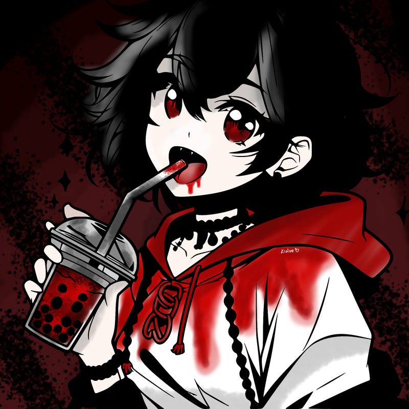 hot baddie anime girl drinking boba and biting the straw