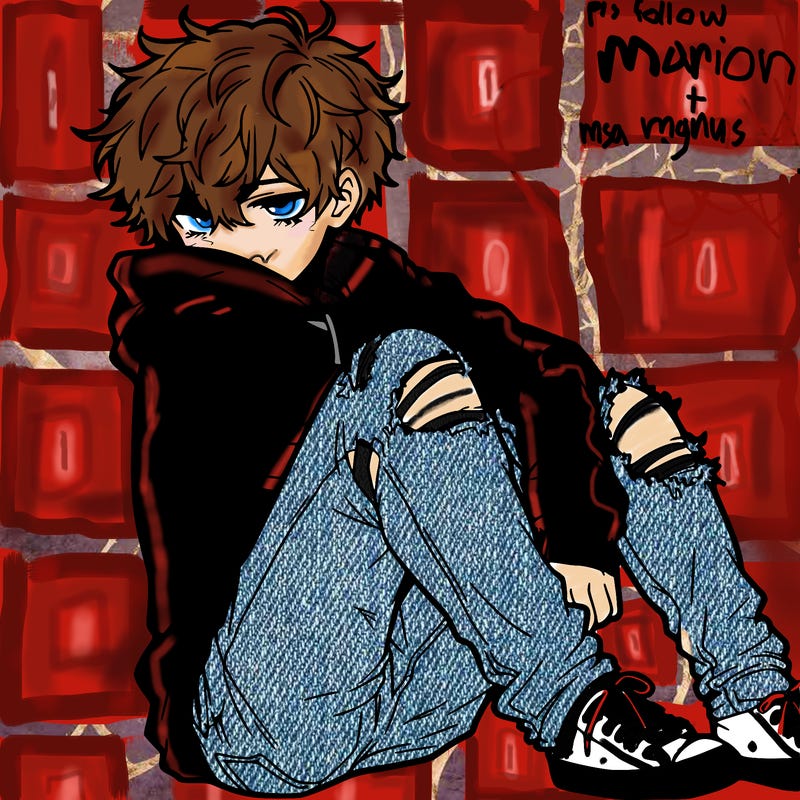 a male hoddie ripped jeans messy hair anime