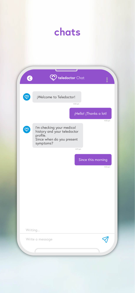 teledoctor. - Secure mobile chat interface between a patient and a doctor in the teledoctor app