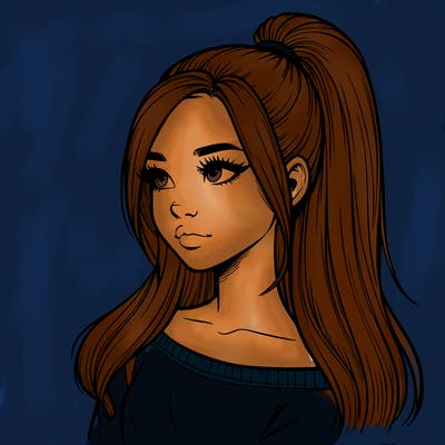 realistic girl with a high ponytail