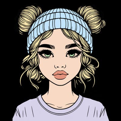 realistic girl with buns in her hair with a beanie on
