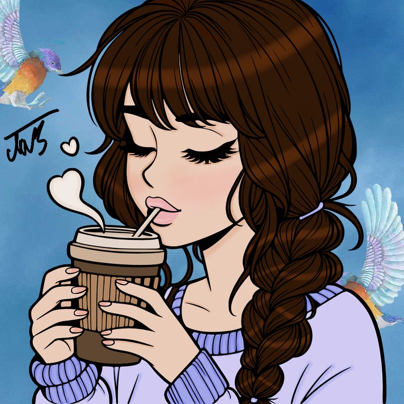 realistic girl drinking coffee