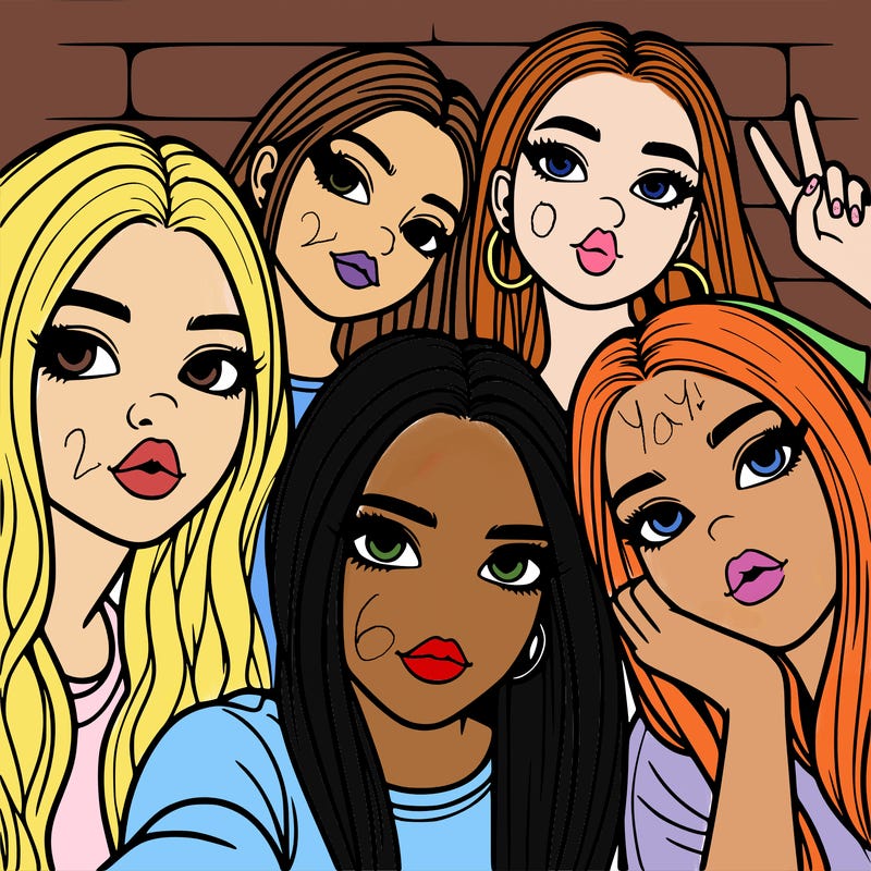 group of teen girls friends y2k up close in a selfie