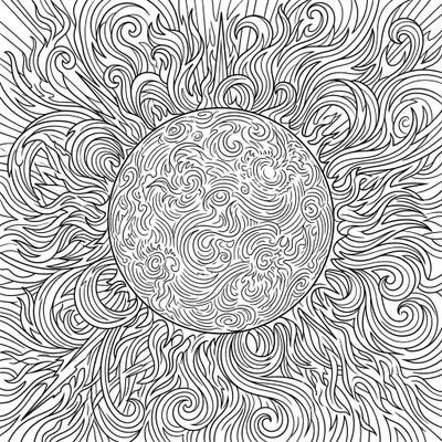 Explore the mesmerizing energy of the sun with this intricate solar flare patterns coloring page. Its dynamic lines and swirling designs offer a captivating and detailed artistic challenge.