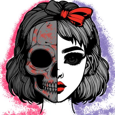realistic girl with half skull mask
