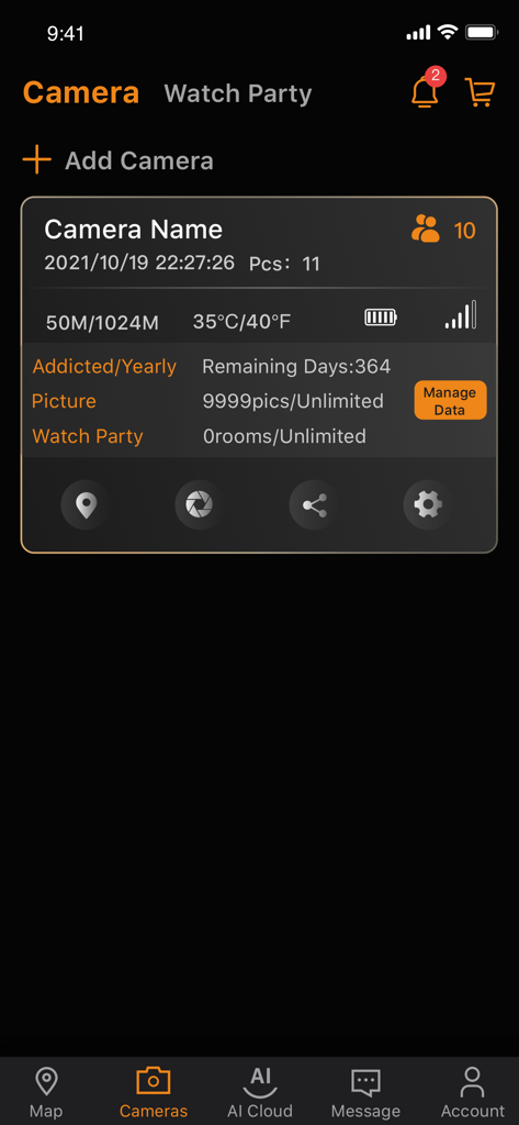 WingHomeCam: 4G Tra - WingHomeCam app dashboard showing trail camera status and signal strength