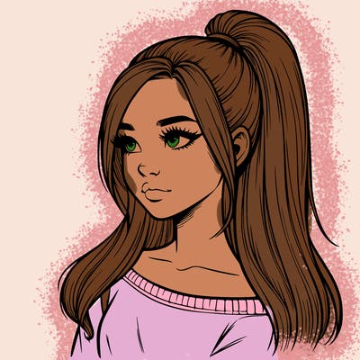 realistic girl with a high ponytail