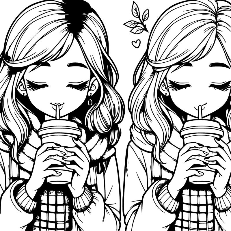 realistic girl drinking coffee