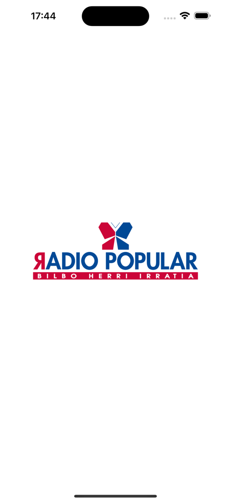 Pantalla de inicio de la aplicación Radio Popular Bilbao con el logo.