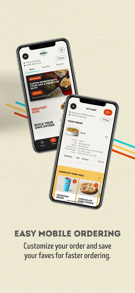 Moe’s Southwest Grill - Moe’s Southwest Grill app screens for easy mobile ordering and meal customization