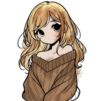 shy pretty girl wearing a sweater that is falling off one shoulder portrait