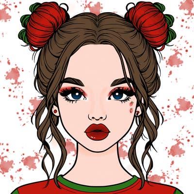 realistic girl with two buns in hair and lips