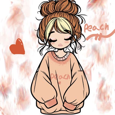 girl with baggy sweatshirt and messy bun