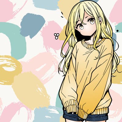 manga teen girl  in a sweater and baggy pants