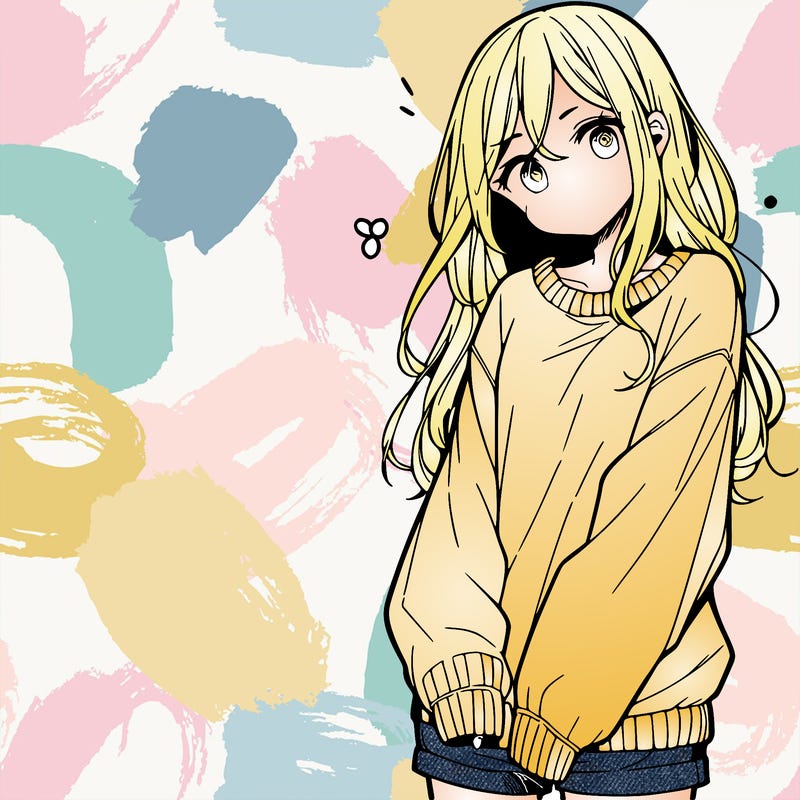 manga teen girl  in a sweater and baggy pants