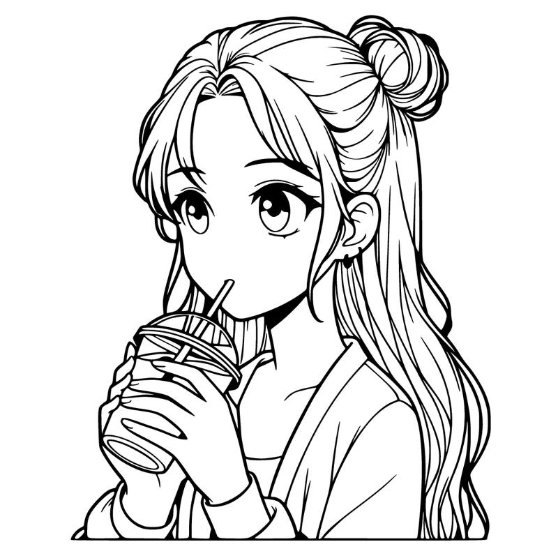 a realistic girl drinking a drink