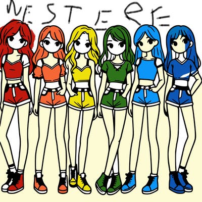 a group of girls wearing crop tops and shorts