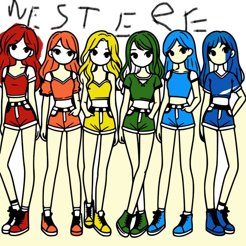 a group of girls wearing crop tops and shorts