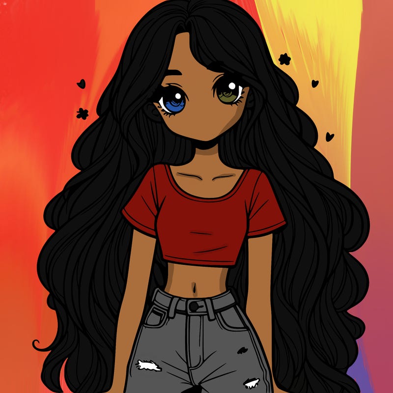 girl with long hair with jeans and crop top