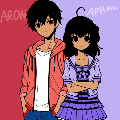 anime teen girl and boy