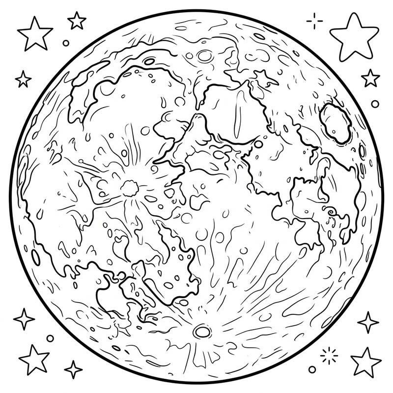 Blast off on a creative journey with our Lunar Maria coloring page, perfect for young space explorers aged 4-8. This delightful template features the Moon's fascinating plains and craters, ready for a splash of color.