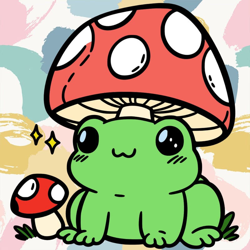 a cute frog with a mushroom hat