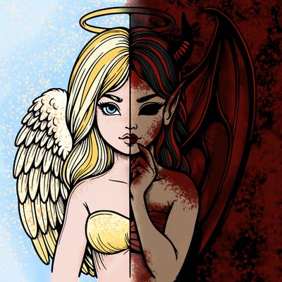realistic angel half demon