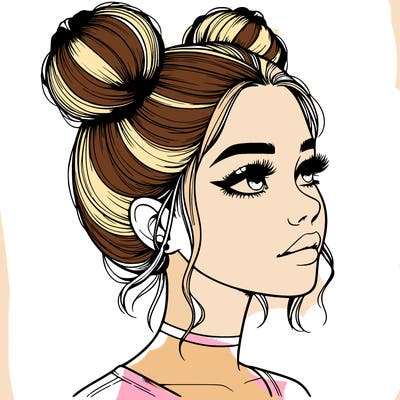realistic girl with buns on the top of her head