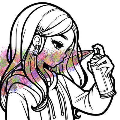 a realistic girl spray painting