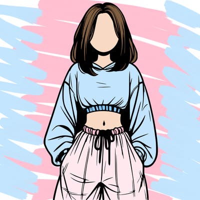 realistic girl faceless with baggy pants and a crop top