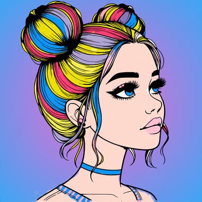 realistic girl with buns on the top of her head