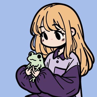 girl with long hair and a oversized shirt. and she is holding a frog