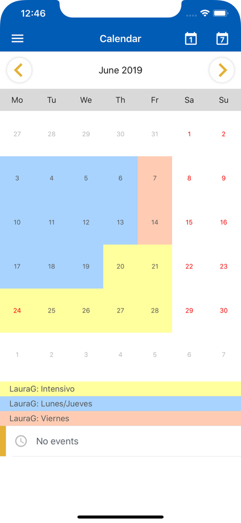 Epsilon 3 Mobile - Monthly calendar view in the Epsilon 3 HR mobile app showing color-coded work schedules and shifts
