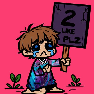 small poor toddler crying with sign that says 2 like plz