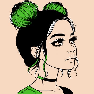 realistic girl with buns on the top of her head