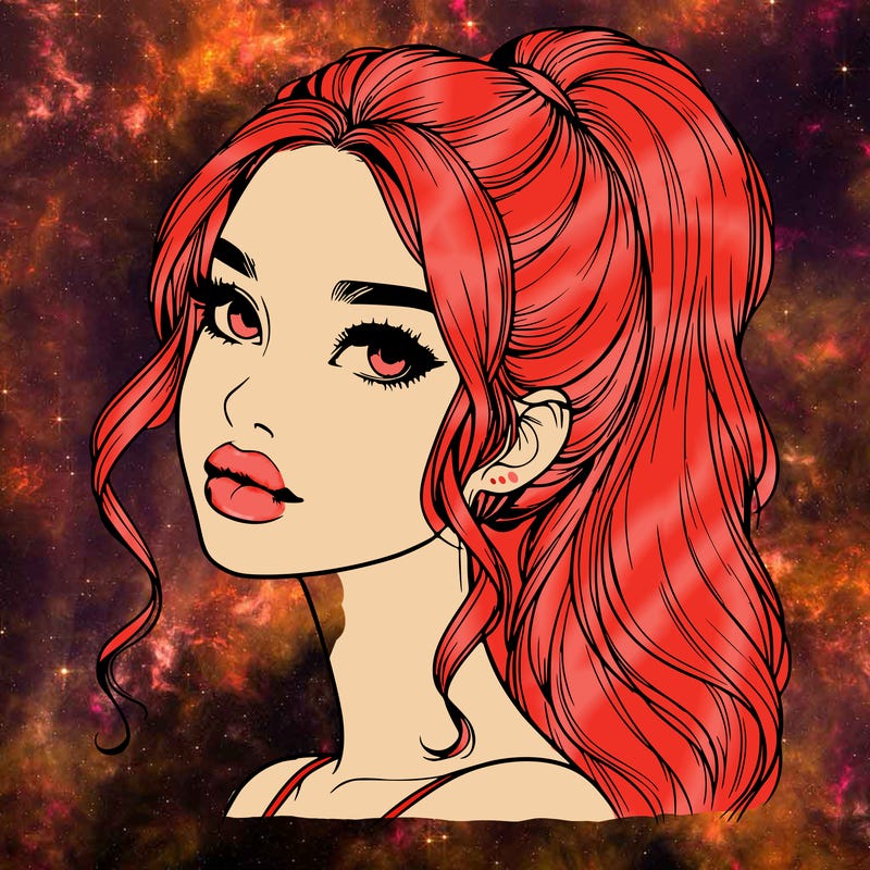 realistic girl with a ponytail on her hair and lips