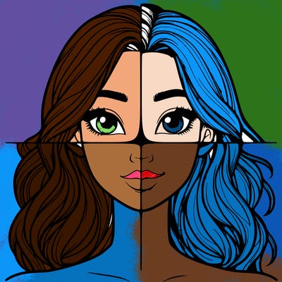 a realistic girl split into four parts