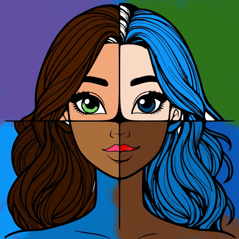 a realistic girl split into four parts