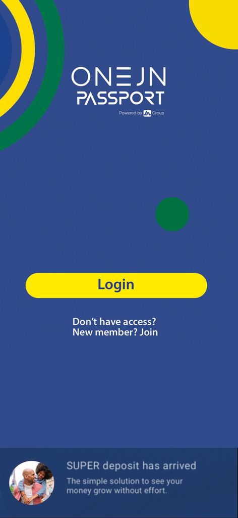OneJN - Login screen of the OneJN Passport app by JN Bank