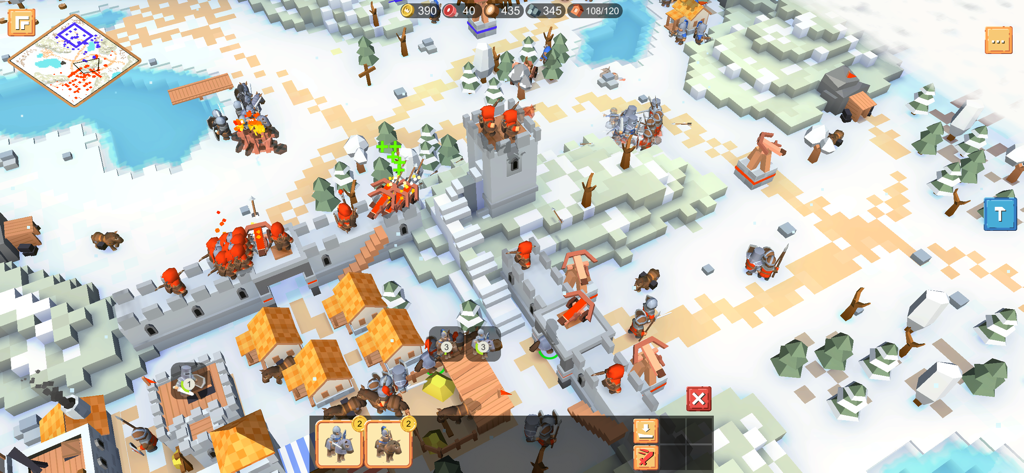 RTS Siege Up! - Gameplay of RTS Siege Up featuring a medieval castle siege in a snowy environment with units and siege engines