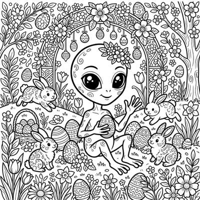 Get ready for an out-of-this-world Easter coloring adventure featuring the adorable Dover Demon! This charming page combines mythical fun with festive spring cheer, complete with bunnies and beautifully decorated eggs.