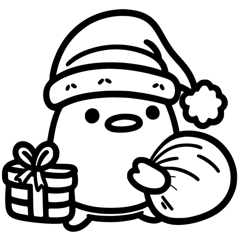gudetama with santa hat holding a bag of presents