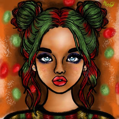 realistic girl with two buns in hair and lips