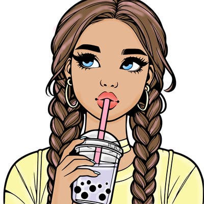 realistic girl with braided hair drinking boba