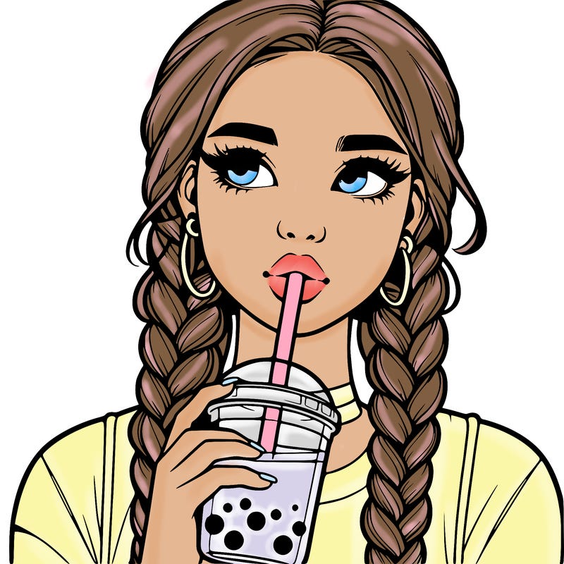 realistic girl with braided hair drinking boba